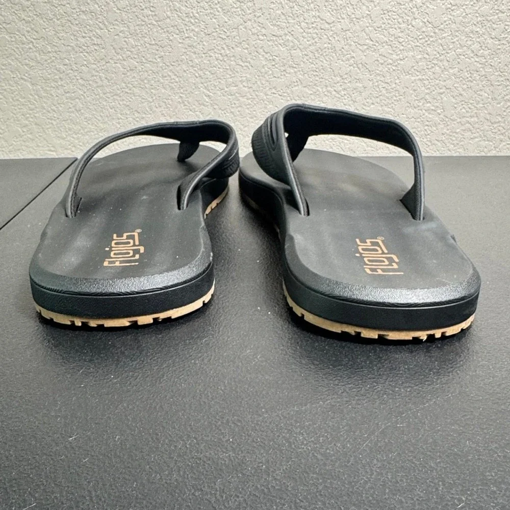 Flojos Mens Black Thong‎ Sandals Flip Flops Size 12 Textured Footbed Summer